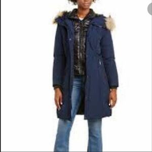 Nine West Jacket Hooded Long Parka Navy Small
